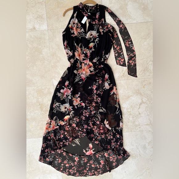 White House Black Market Black Print Neck Tie Day 2 Night Summer Evening - Picture 4 of 9